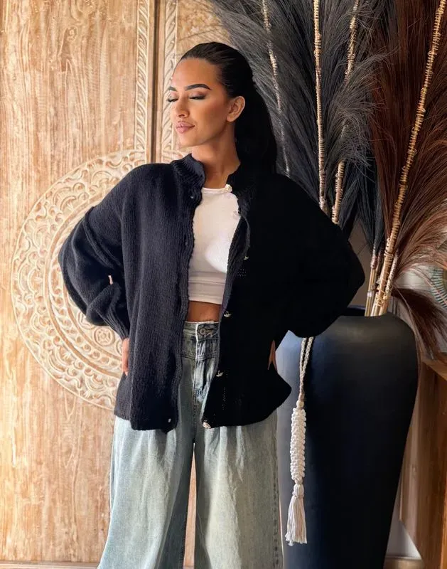 Gilet oversize en maille moelleuse boutons dorés