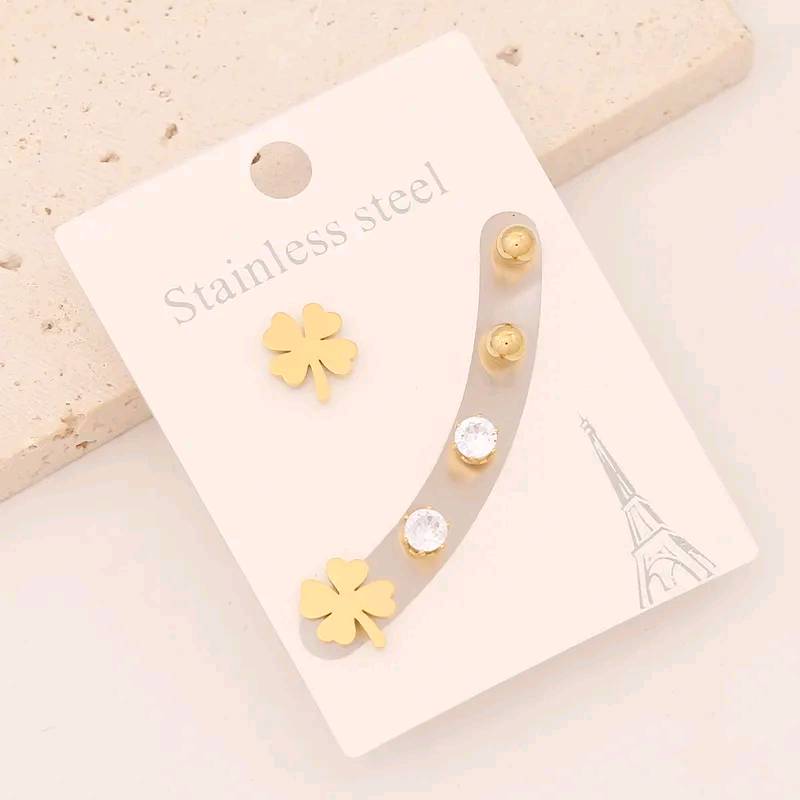 Lot 3 paires boucles d'oreilles inoxydable doré trèfle 🍀 