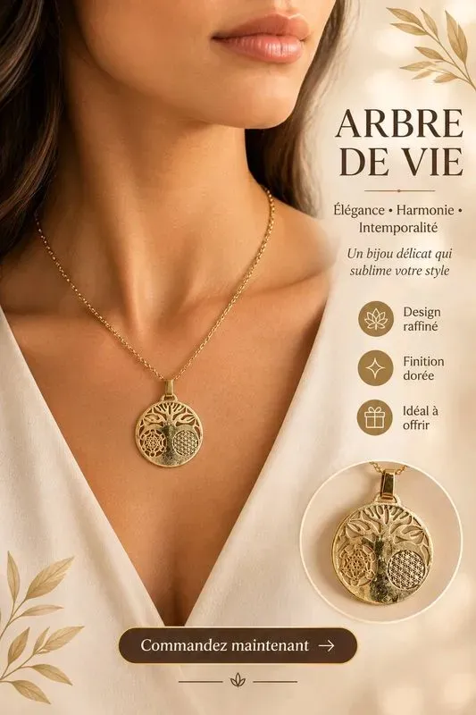 Collier acier inoxydable doré Arbre de Vie - Pendentif doré Élégance et Harmonie