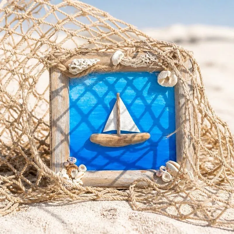 tableau déco en bois flotté « la mer »