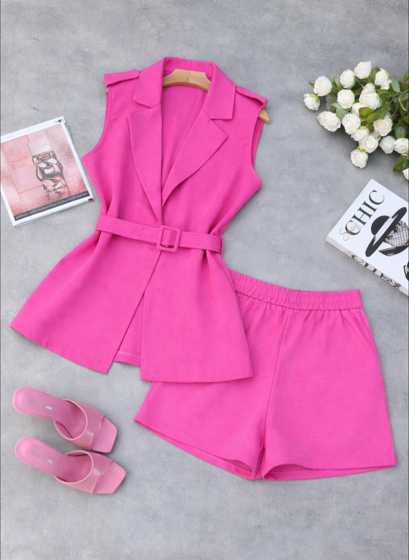 Ensemble gilet short classe avec ceinture 