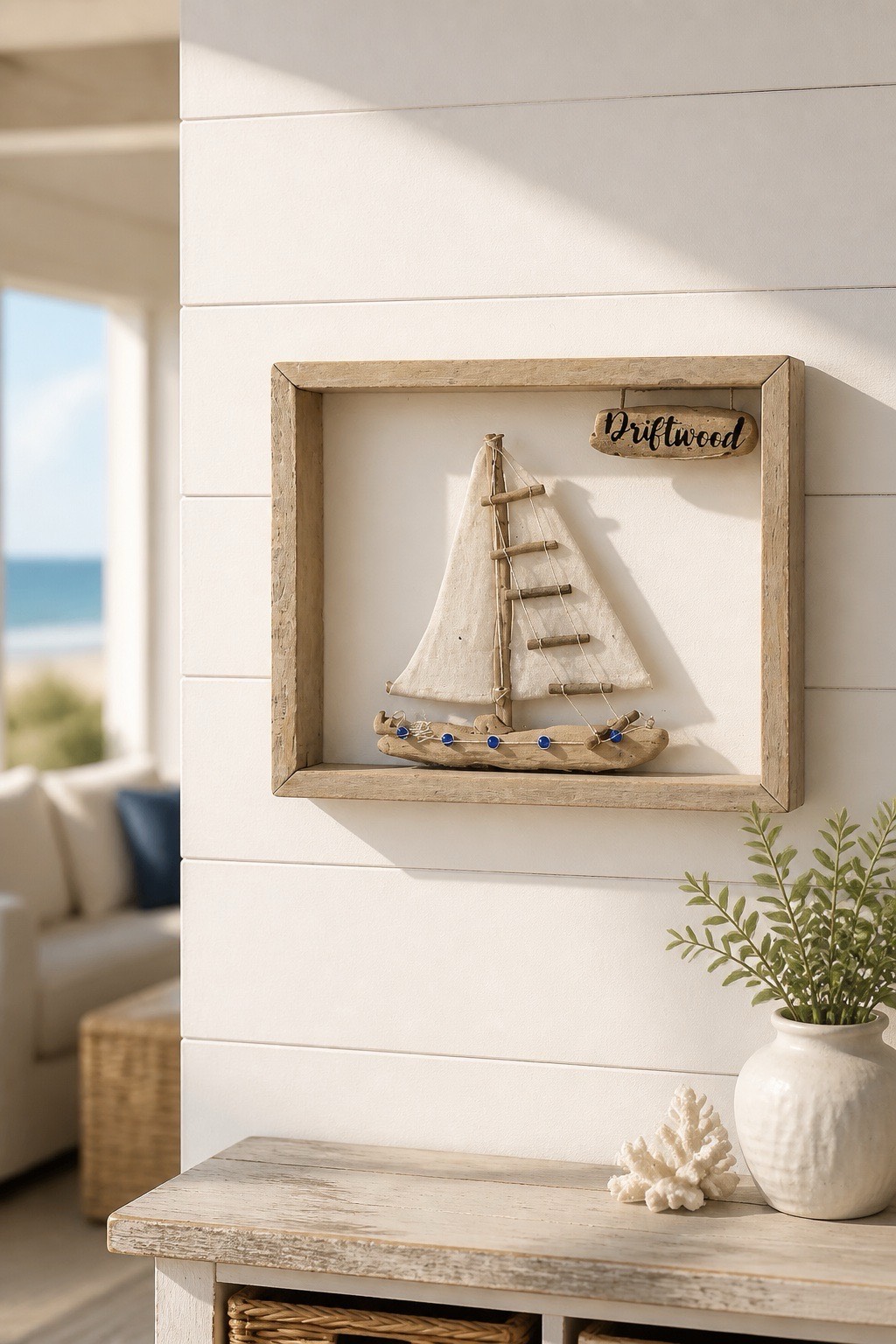 tableau àvec bateau a voile / bois flotté naturel — visuel 2