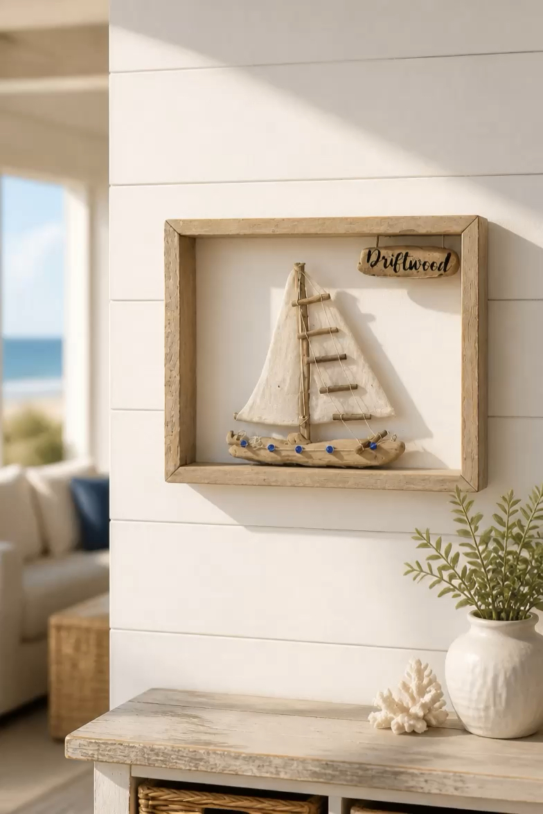 tableau àvec bateau a voile / bois flotté naturel — visuel 3