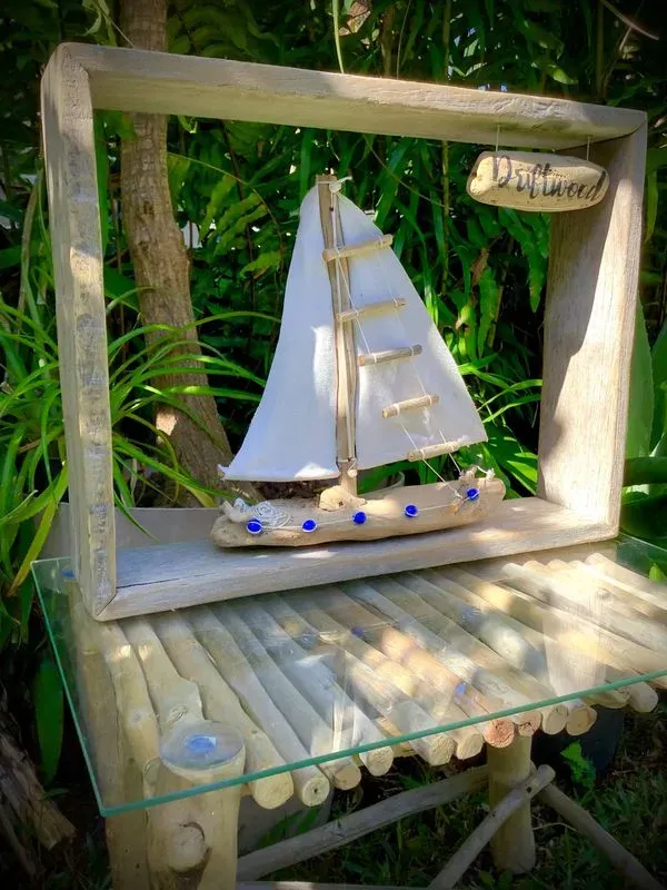 tableau àvec bateau a voile / bois flotté naturel  — visuel 7