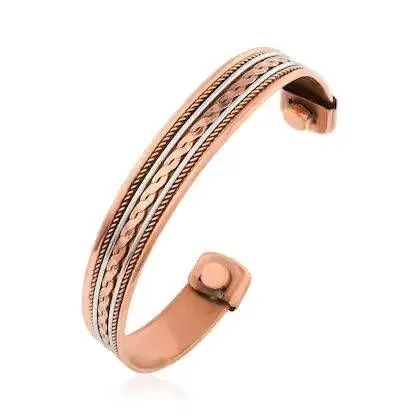 Bracelet jonc énergisant 3 métaux cuivre rosé tressé aimanté