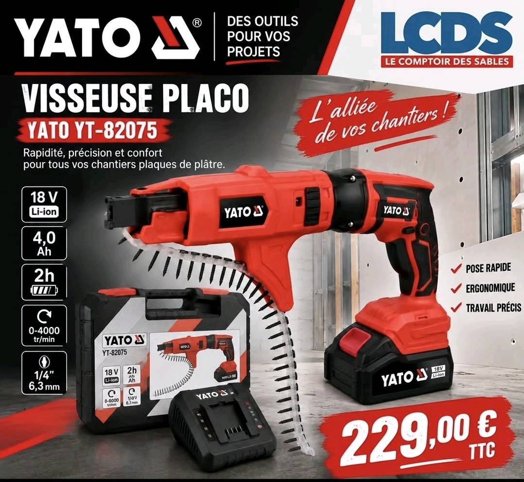 Visseuse à placo sans fil YATO 18 V – 4,0 Ah