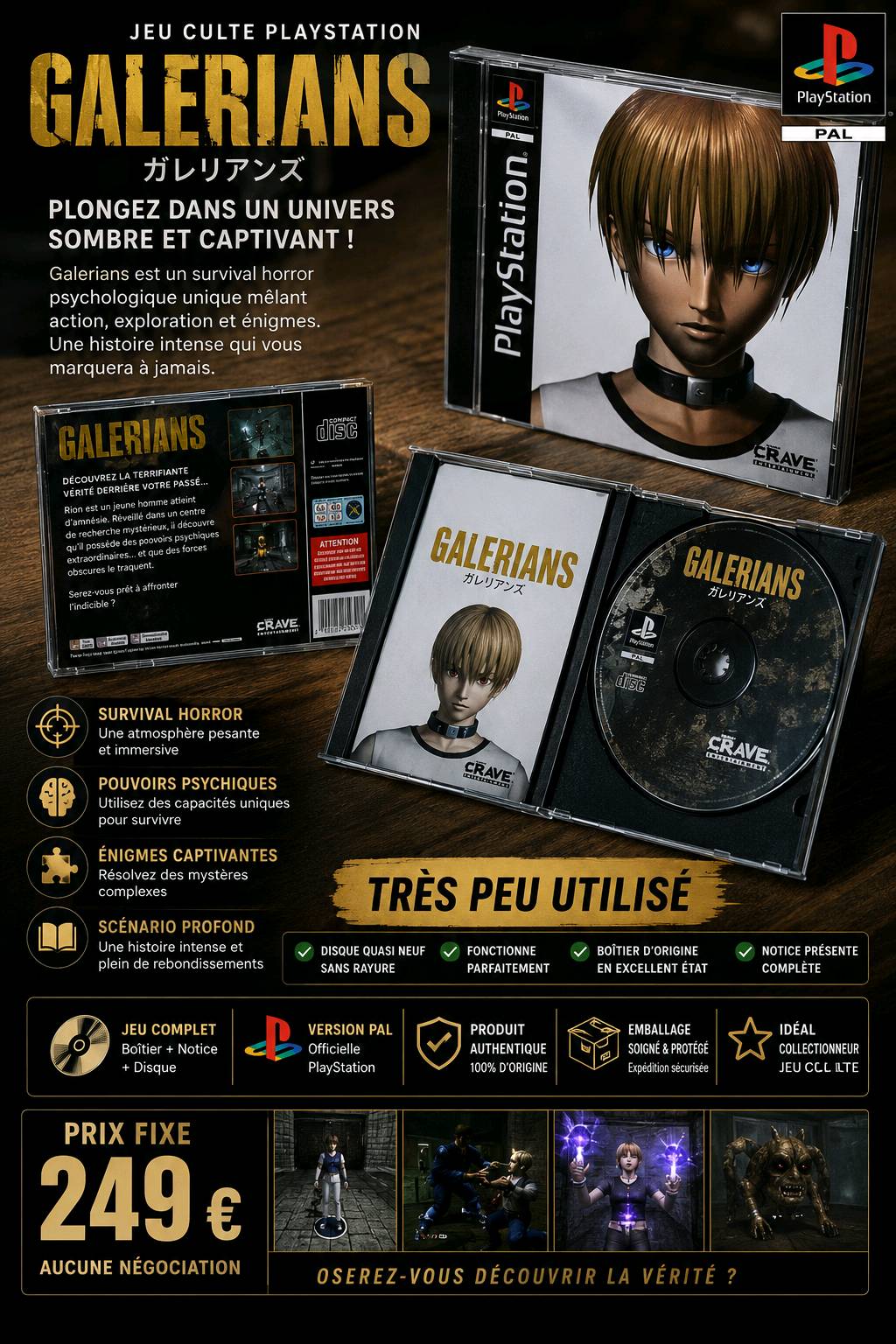 Galerians PS1 PAL 3 disques avec notice - Édition complète