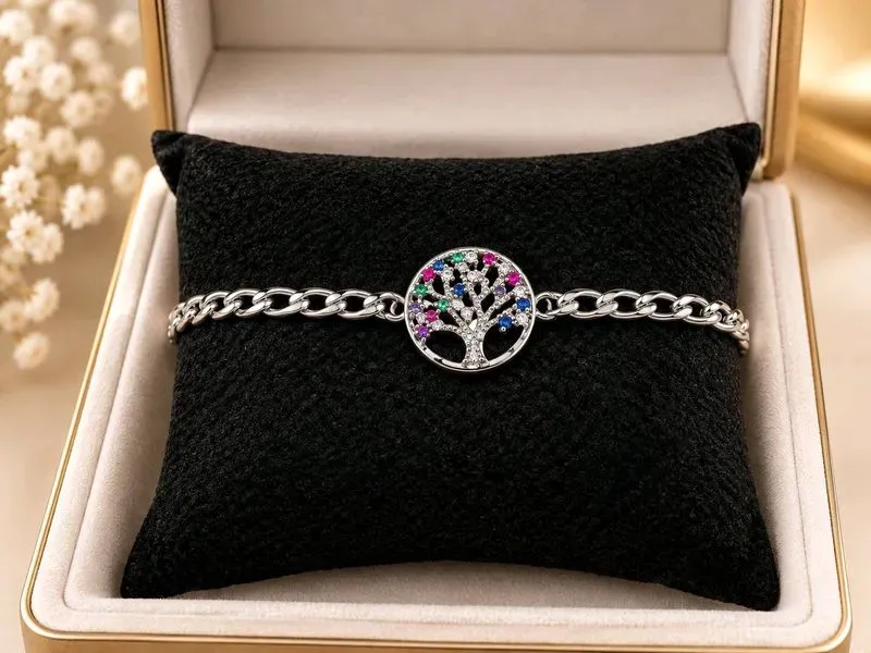 Bracelet Arbre de Vie Multicolore en Chaîne Argentée en acier inoxydable 
