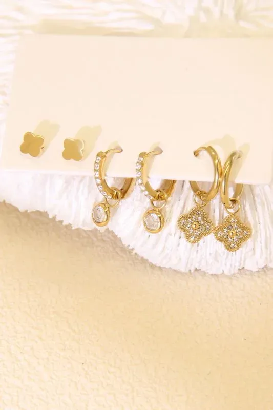 Lot de 3 boucles d’oreilles trèfles - élégance porte-bonheur 