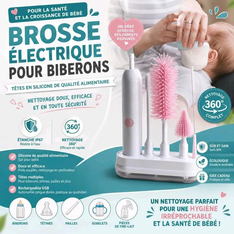 Brosse Électrique pour Biberons – Nettoyage 360° Rechargeable, Silicone Sans BPA