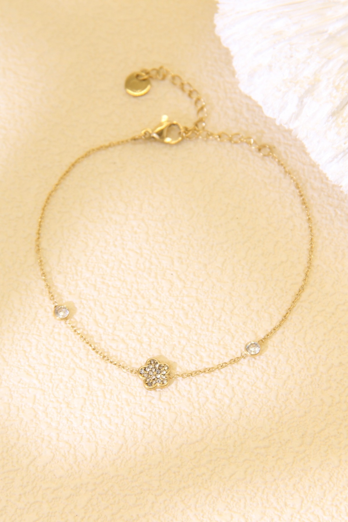Bracelet fleur strass - acier inoxydable délicat 