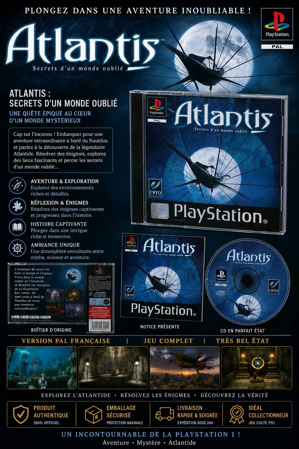 Atlantis Secrets d'un monde oublié - Jeu PS1 PAL FR sous blister
