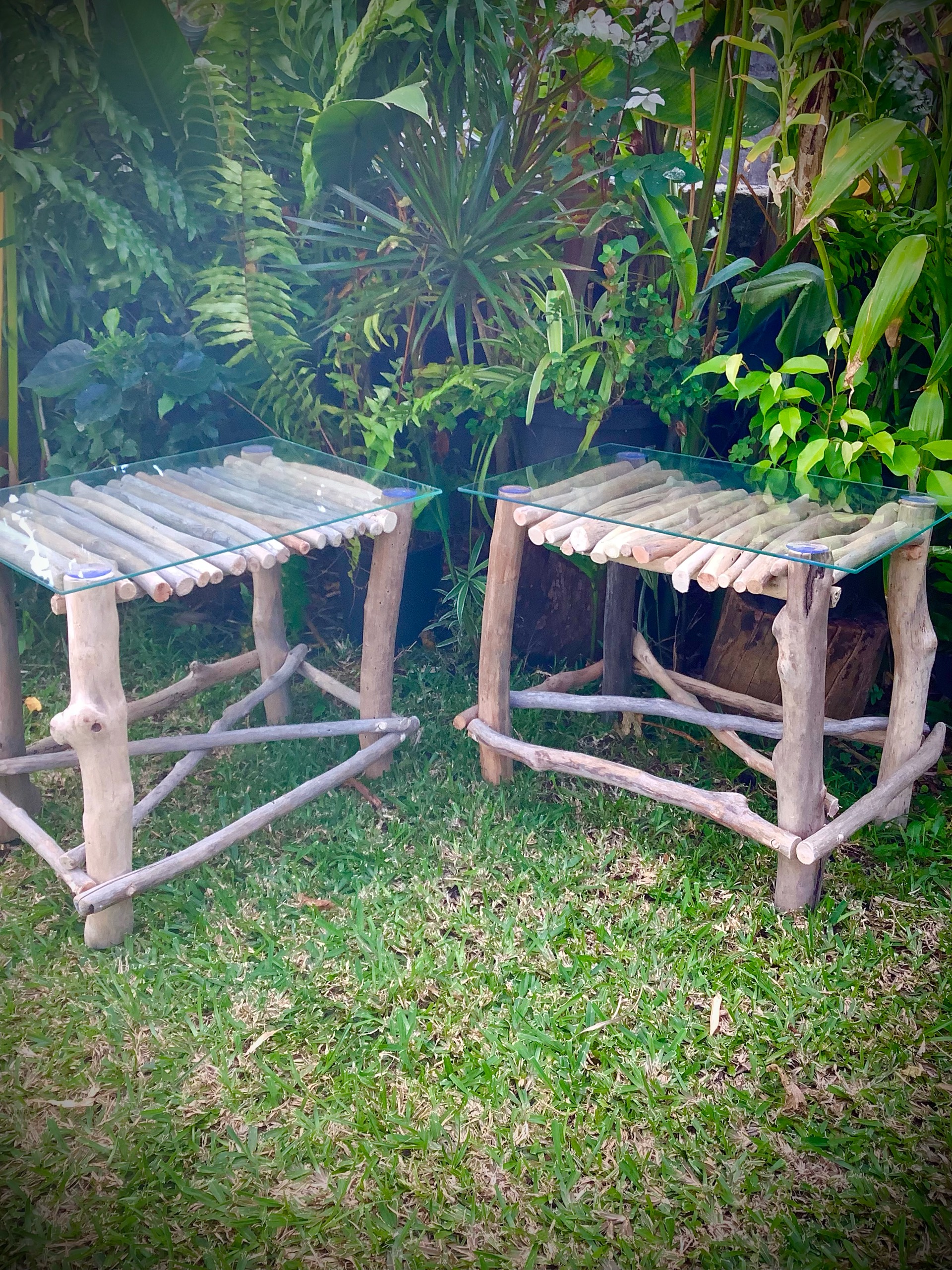 table de chevet x2 en bois flotté / verre — visuel 9