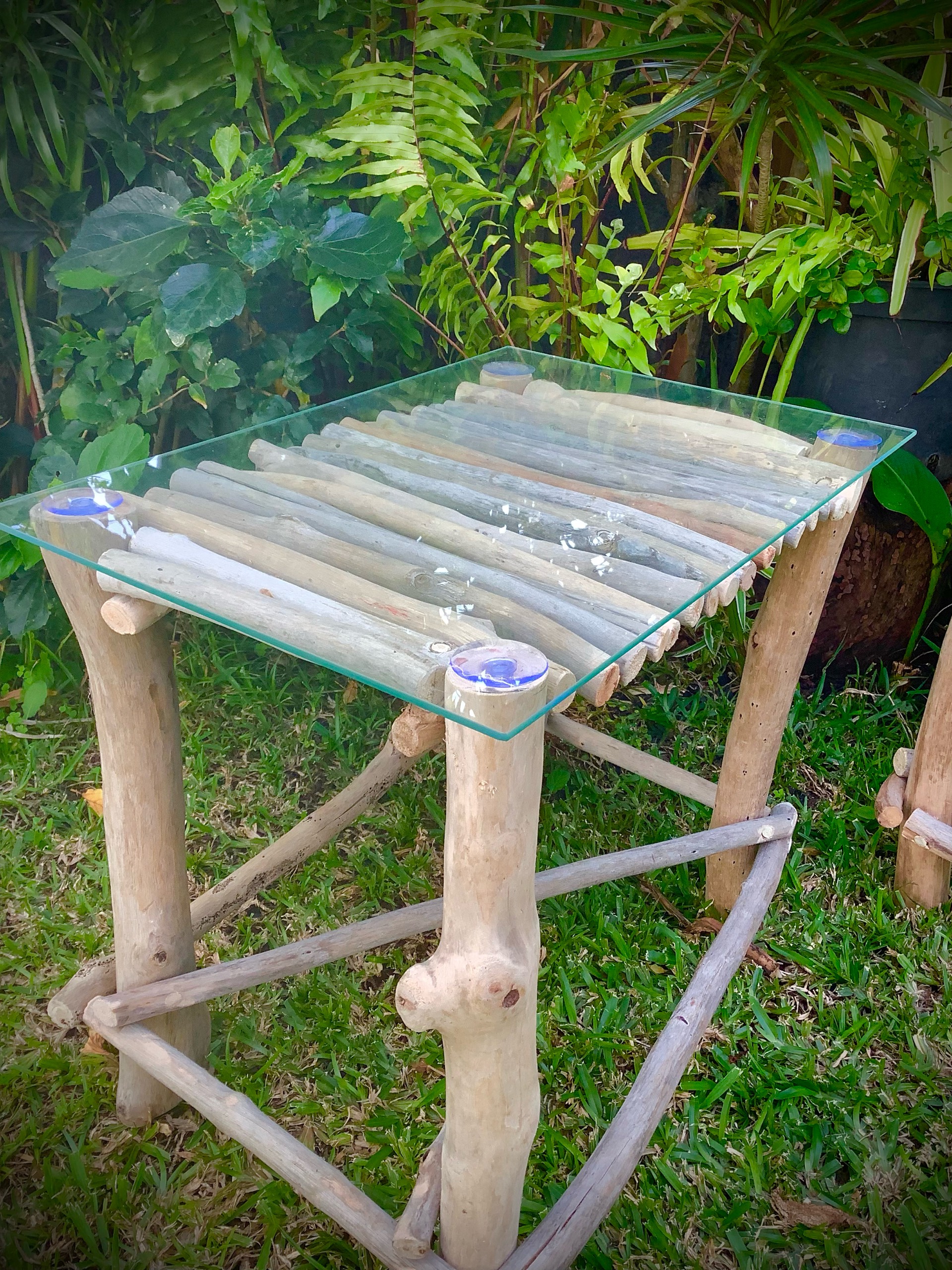 table de chevet x2 en bois flotté / verre — visuel 3