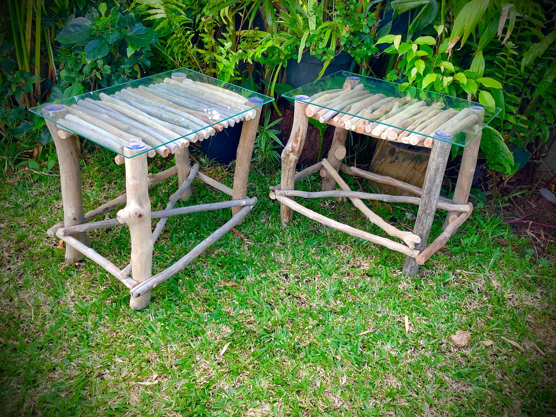 table de chevet x2 en bois flotté / verre — visuel 10