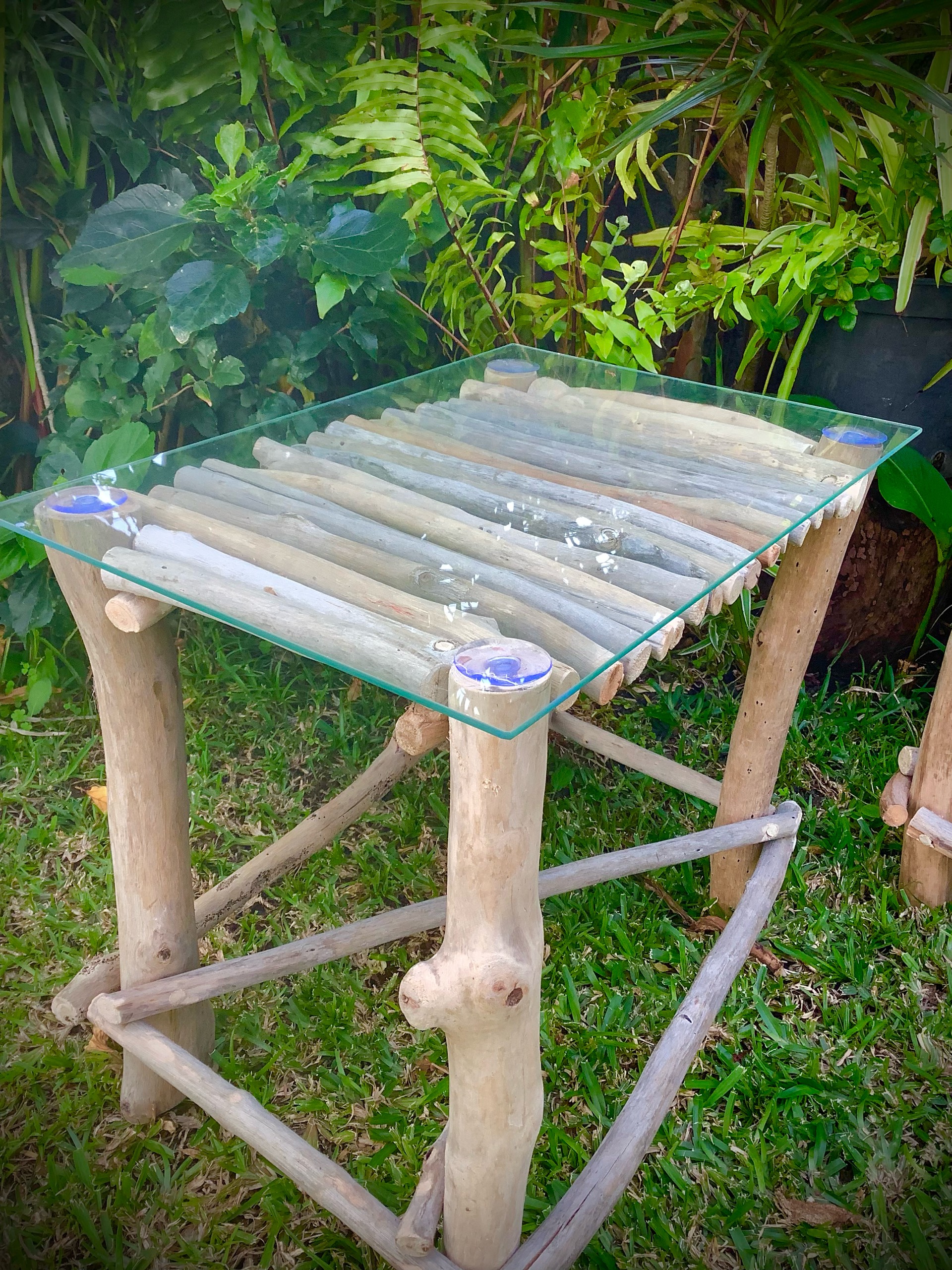 table de chevet x2 en bois flotté / verre — visuel 4