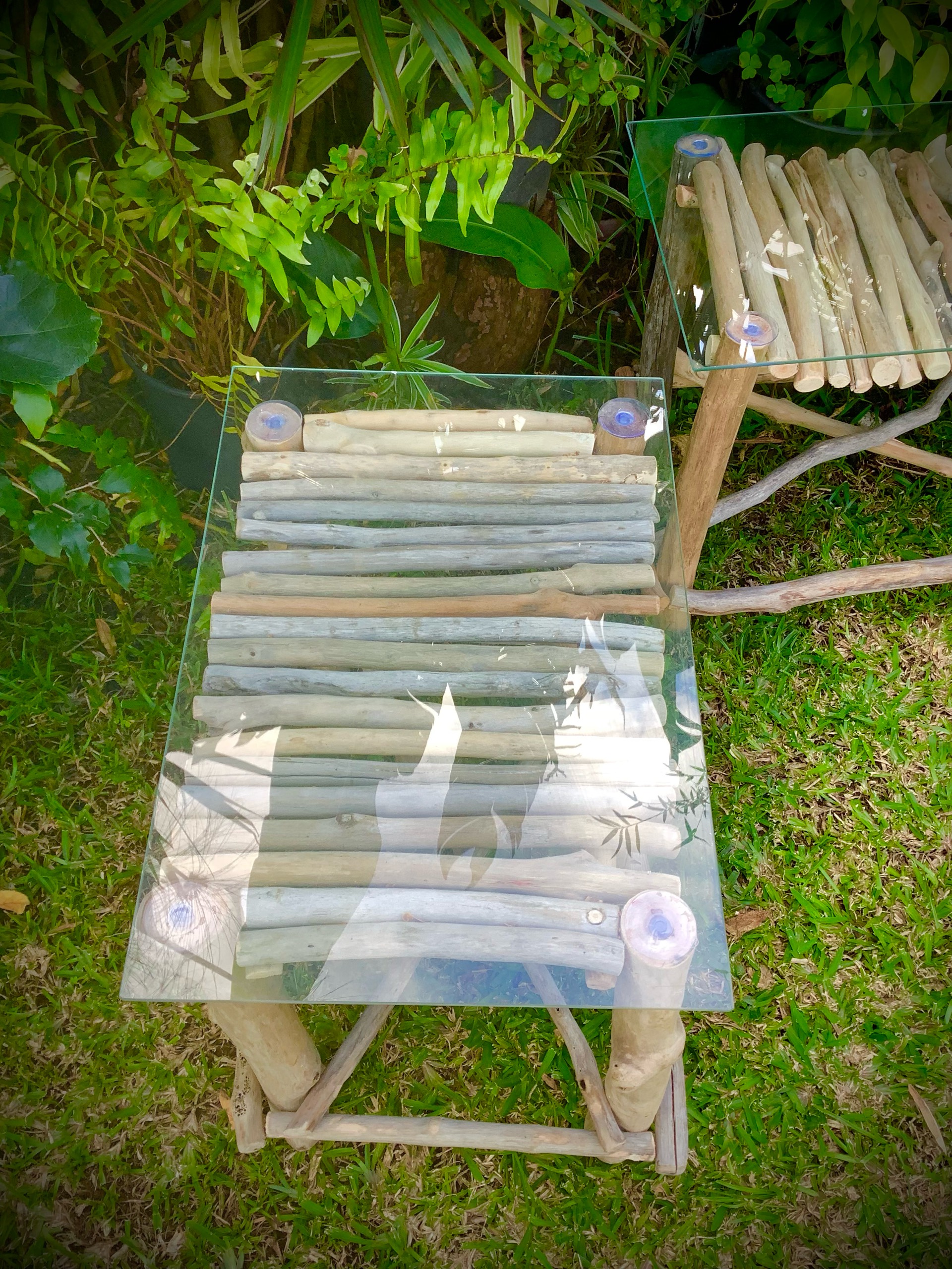 table de chevet x2 en bois flotté / verre — visuel 7