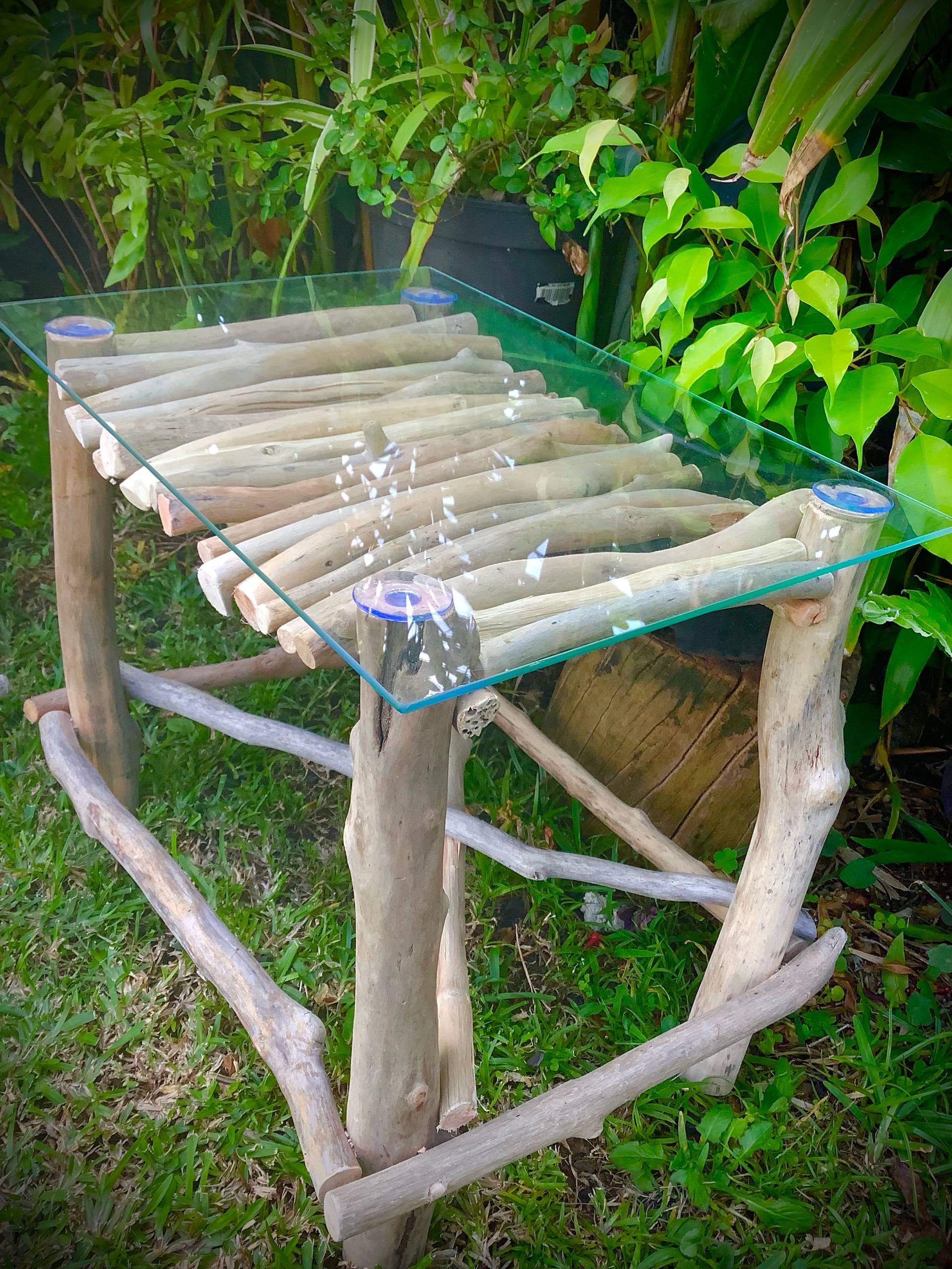 table de chevet x2 en bois flotté / verre — visuel 5