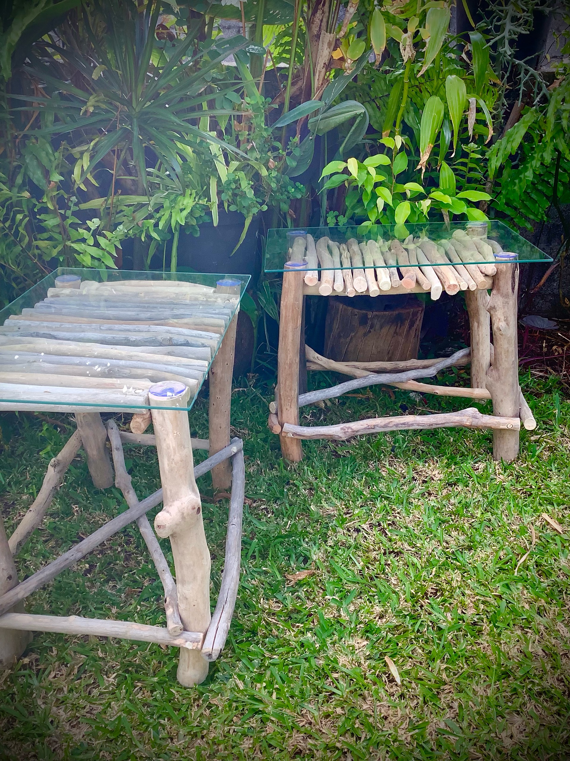 table de chevet x2 en bois flotté / verre — visuel 8