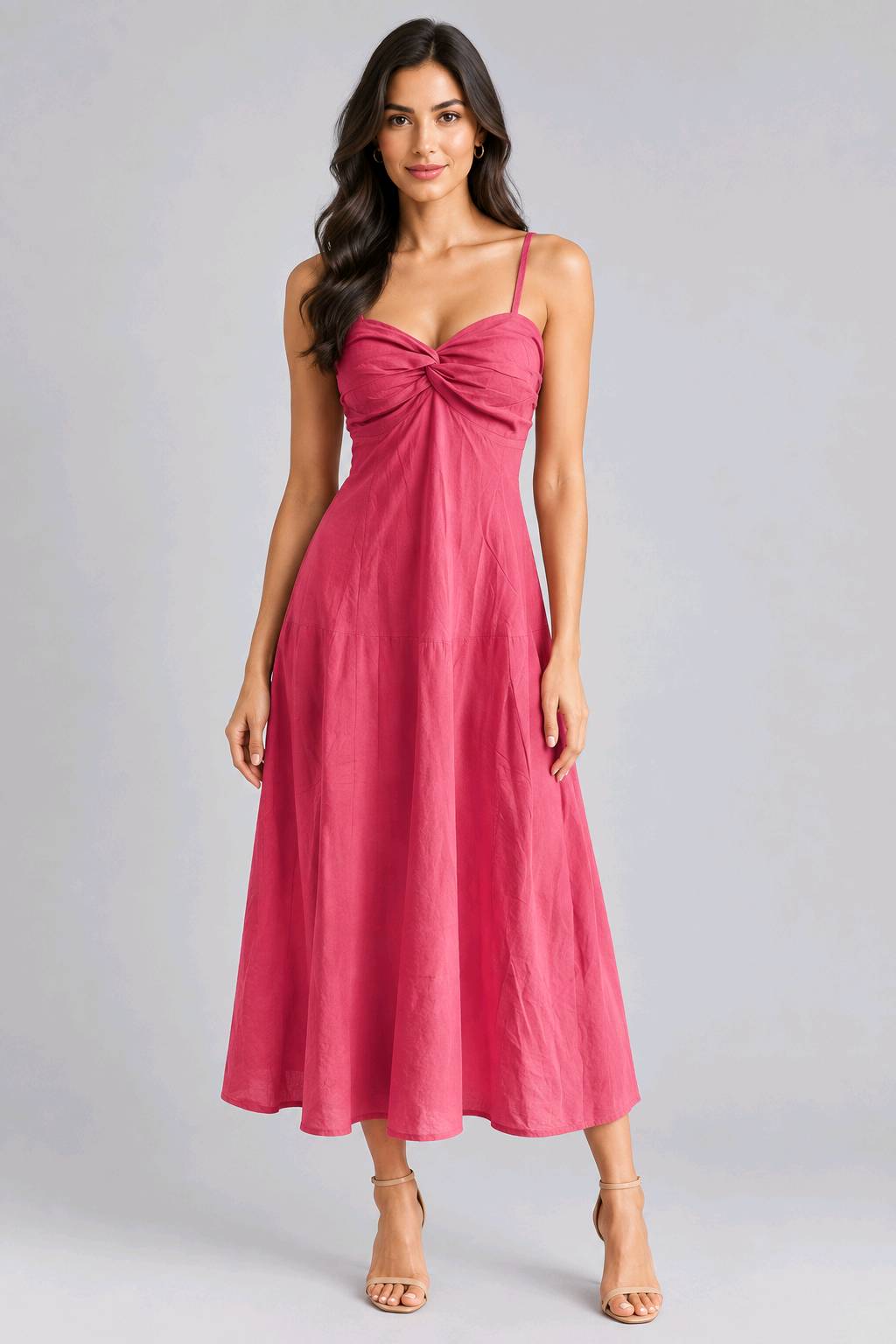 Robe midi rose  à nœud bustier