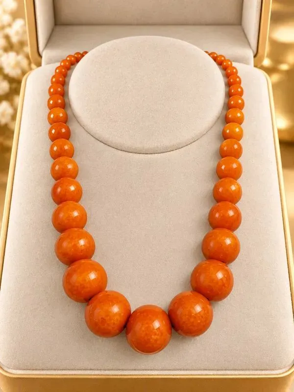 Collier de perles en bois de couleur orange  - Bijou élégant et intemporel