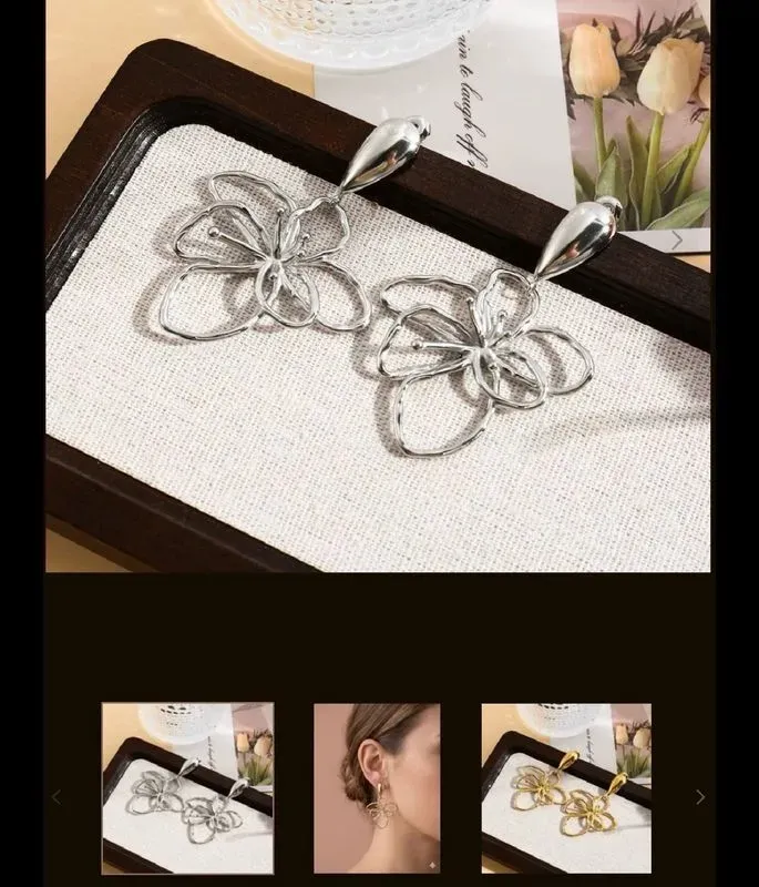 Boucles d'oreilles fleur ajourée argentée et dorée