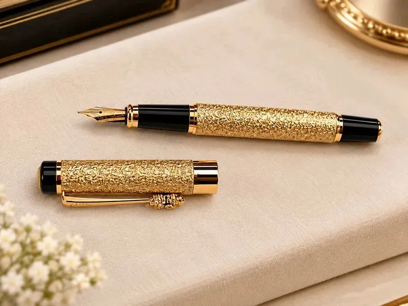 Stylo Plume Luxe Paillettes Dorées - Édition Prestige