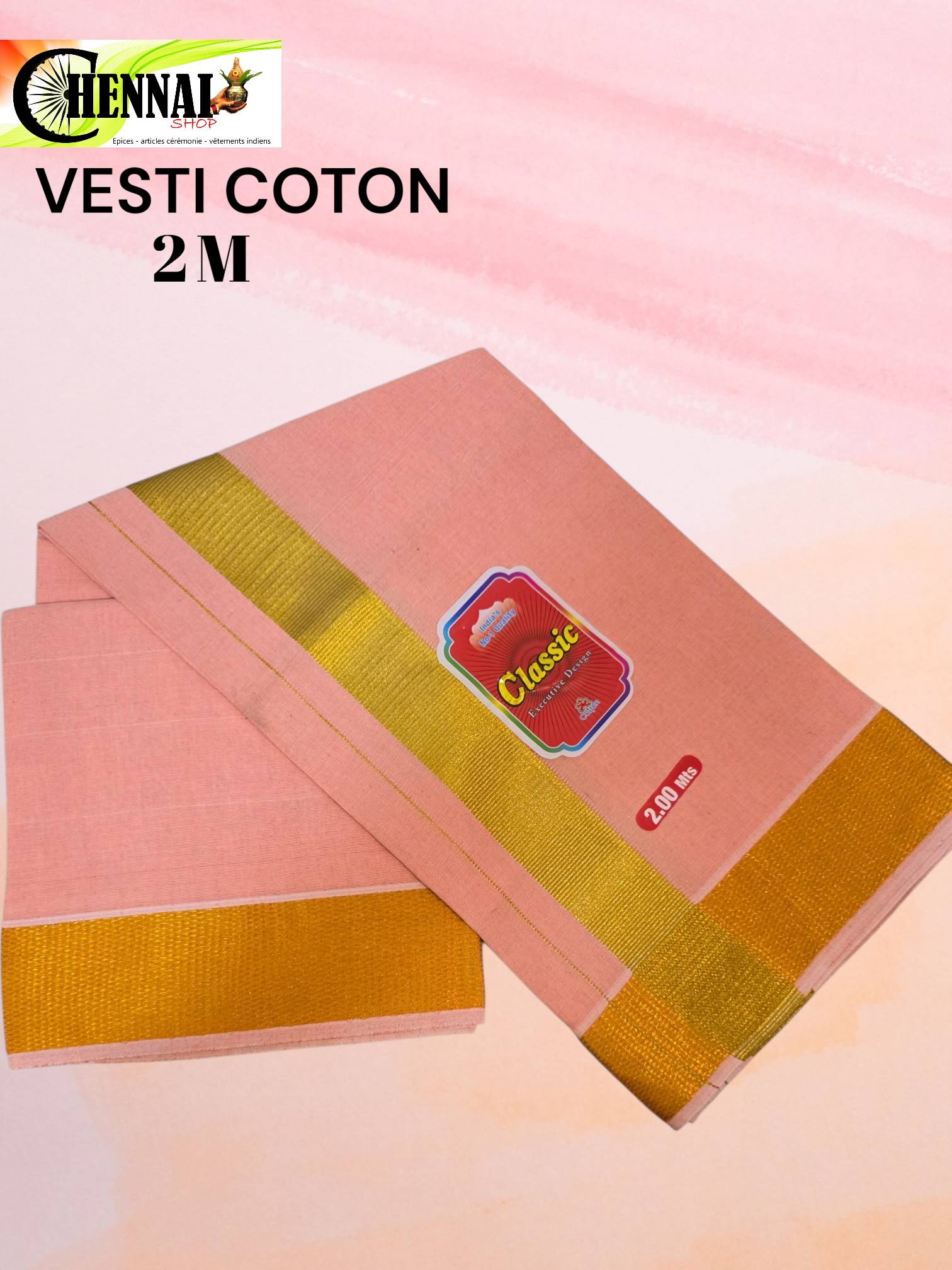 Vesti coton 2m rose saumon - bord doré — visuel 2