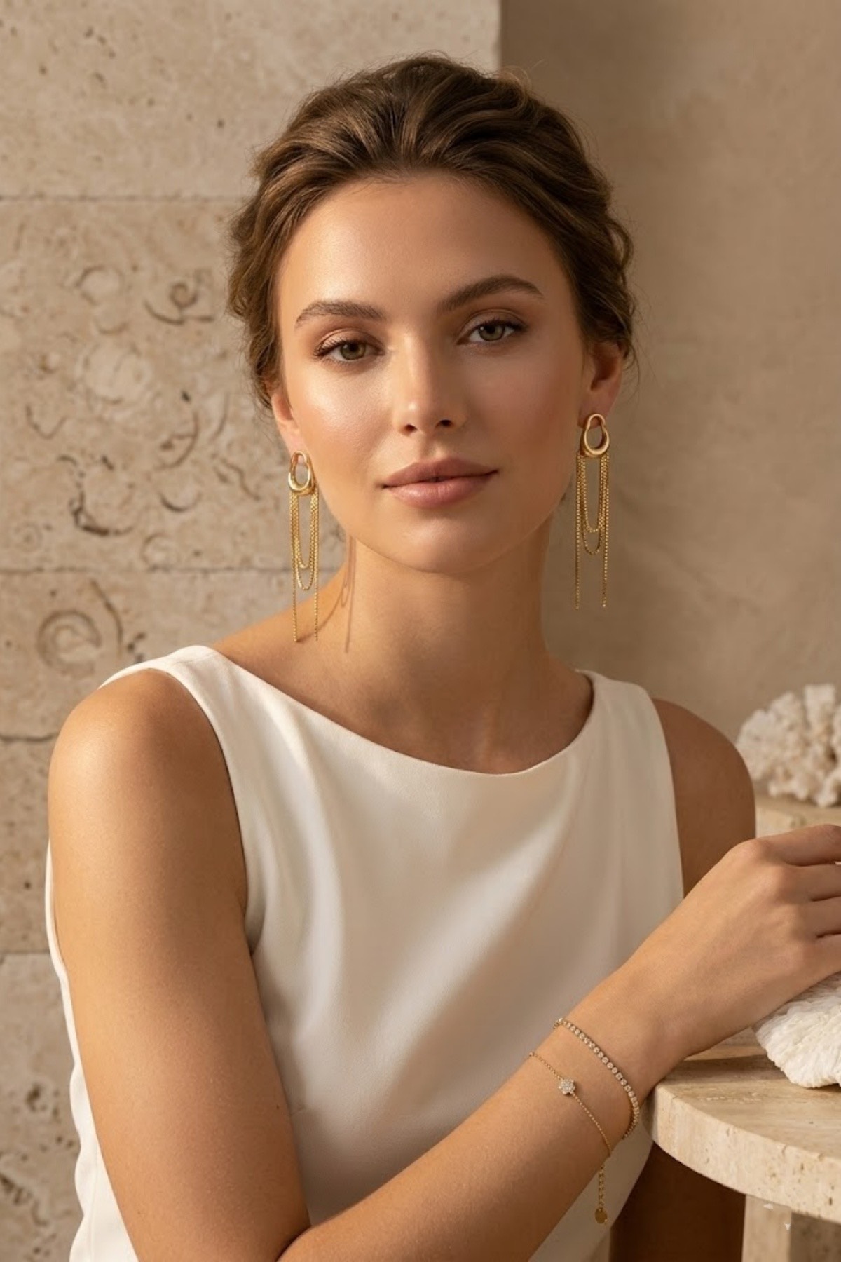 Boucles d’oreilles chaîne élégantes - acier inoxydable doré 