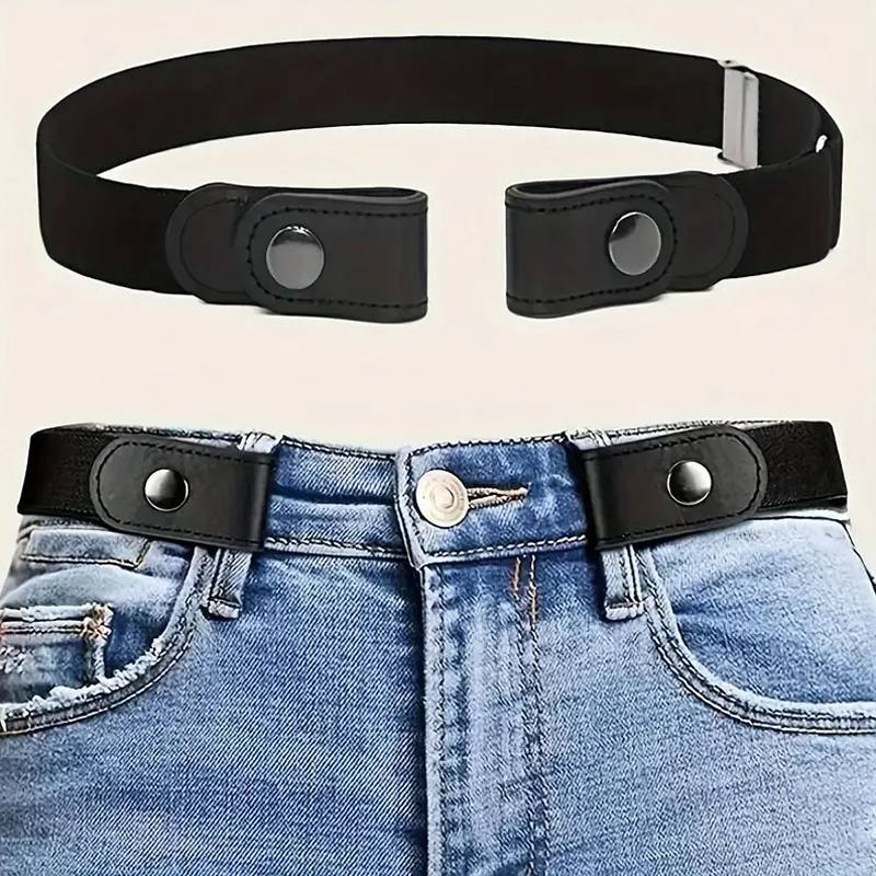 Ceinture noire sans boucle pour pantalon – fermeture à boutons-pression — visuel 1