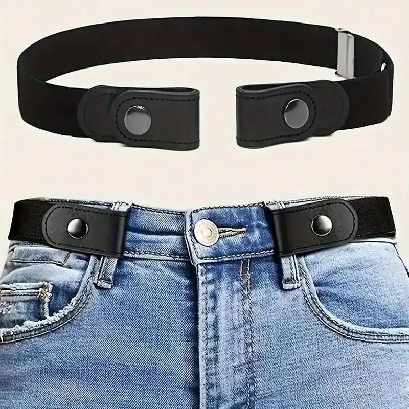 Ceinture noire sans boucle pour pantalon – fermeture à boutons-pression