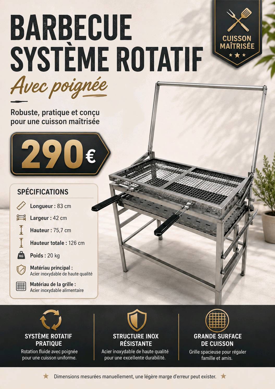 Barbecue système rotatif en inox