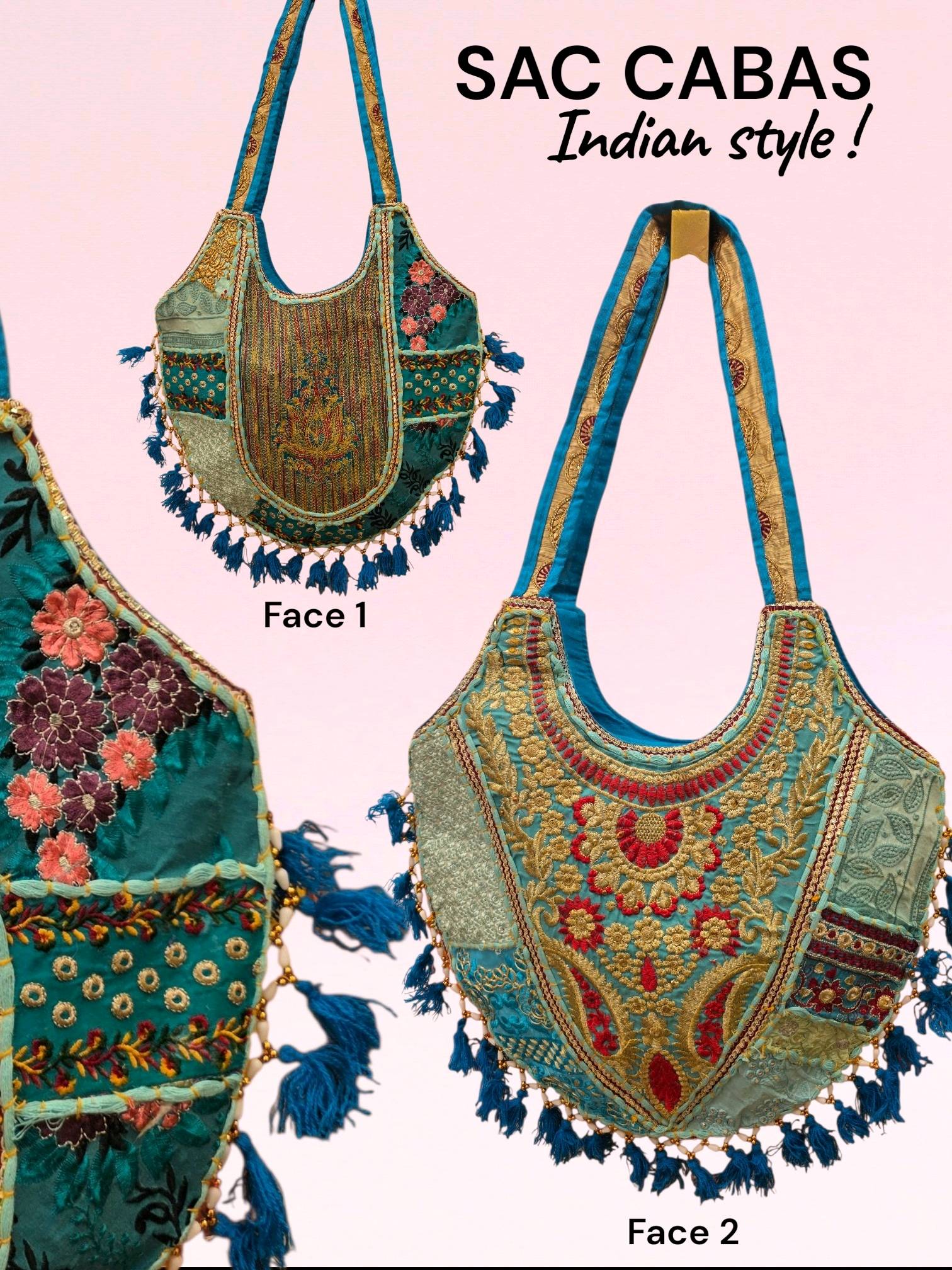 Sac bohème indien brodé turquoise