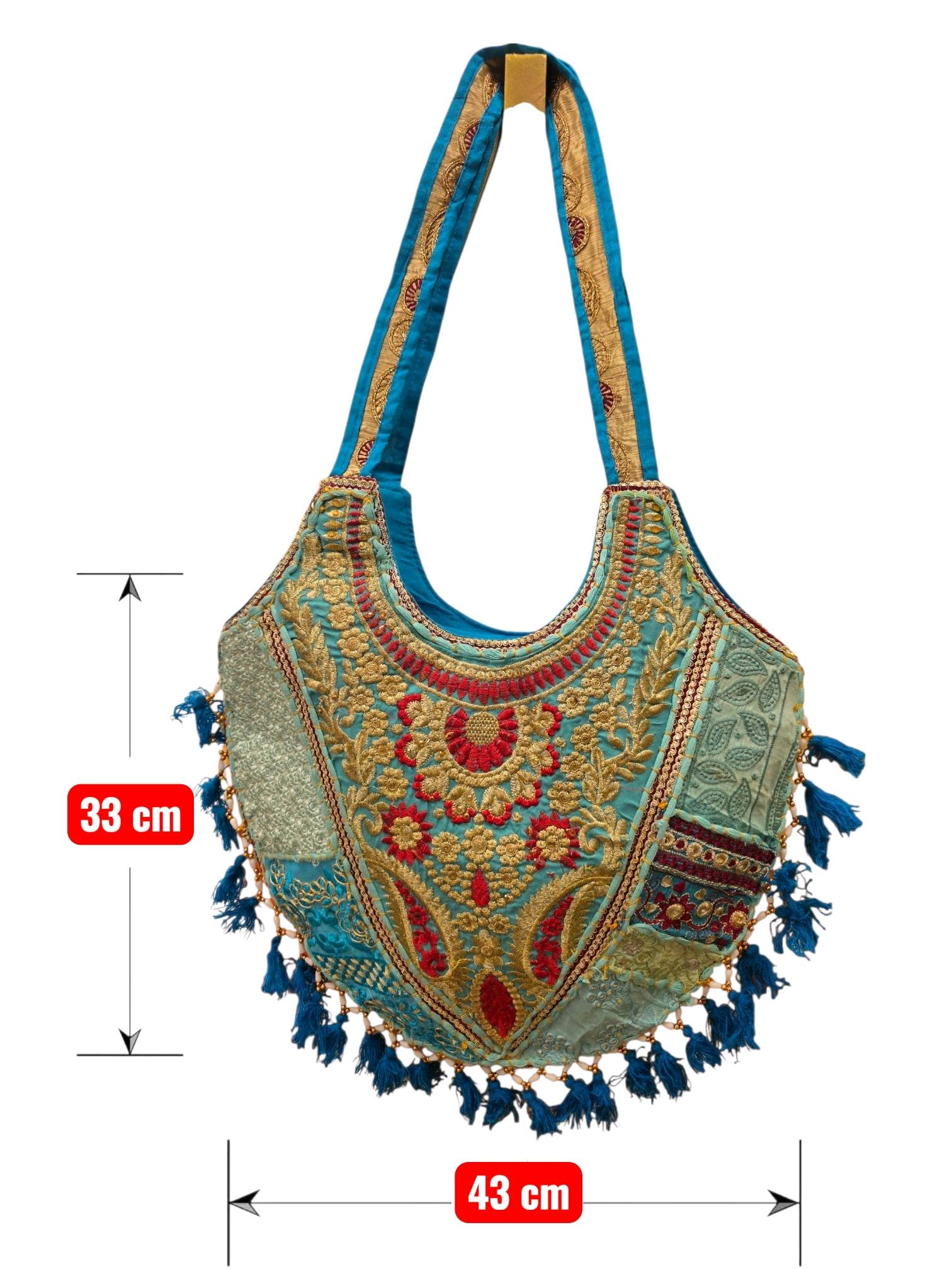Sac bohème indien brodé turquoise — visuel 2