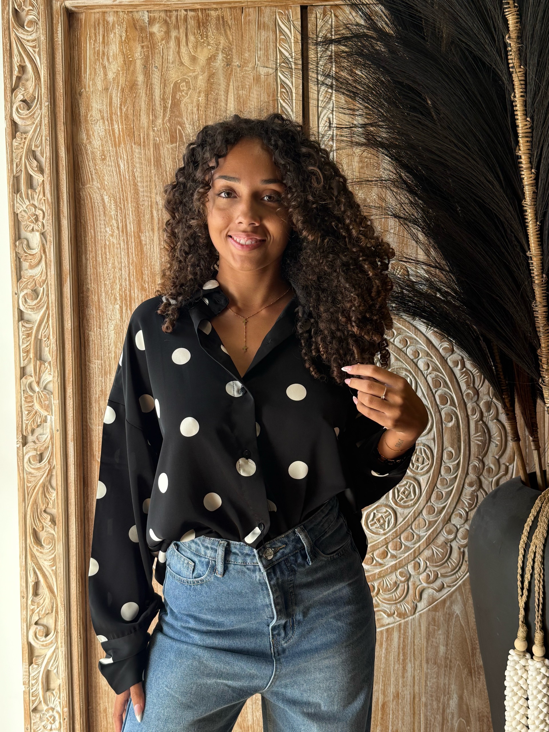 Chemise oversize femme à pois – noir et blanc