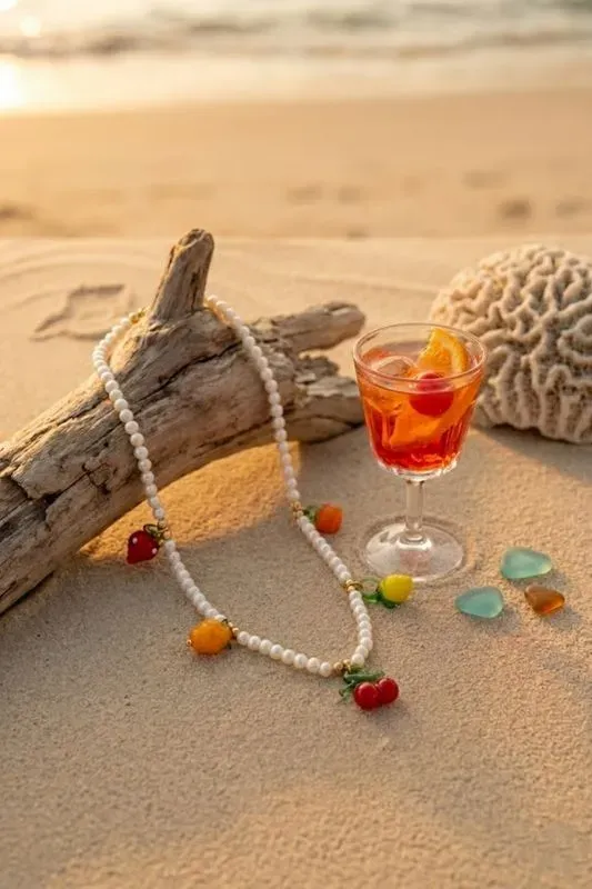 Colliers perles et charms fruits en verre - Bijoux tendance