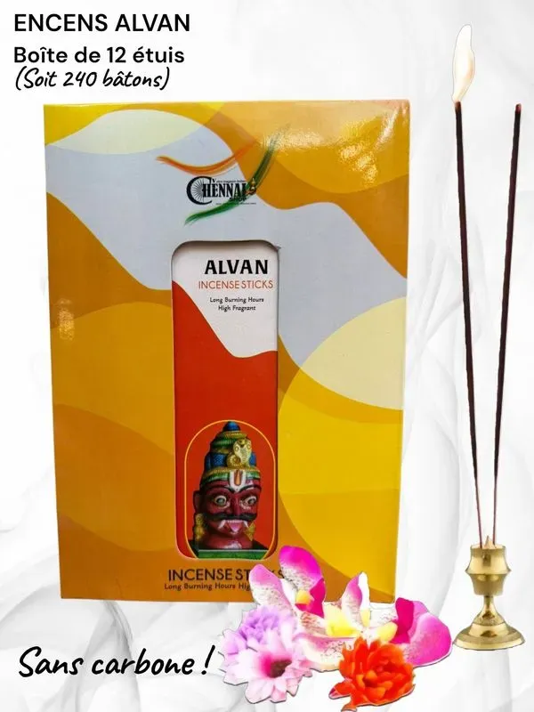 Encens Alvan sans carbone 240 bâtons - longue combustion, parfum délicat