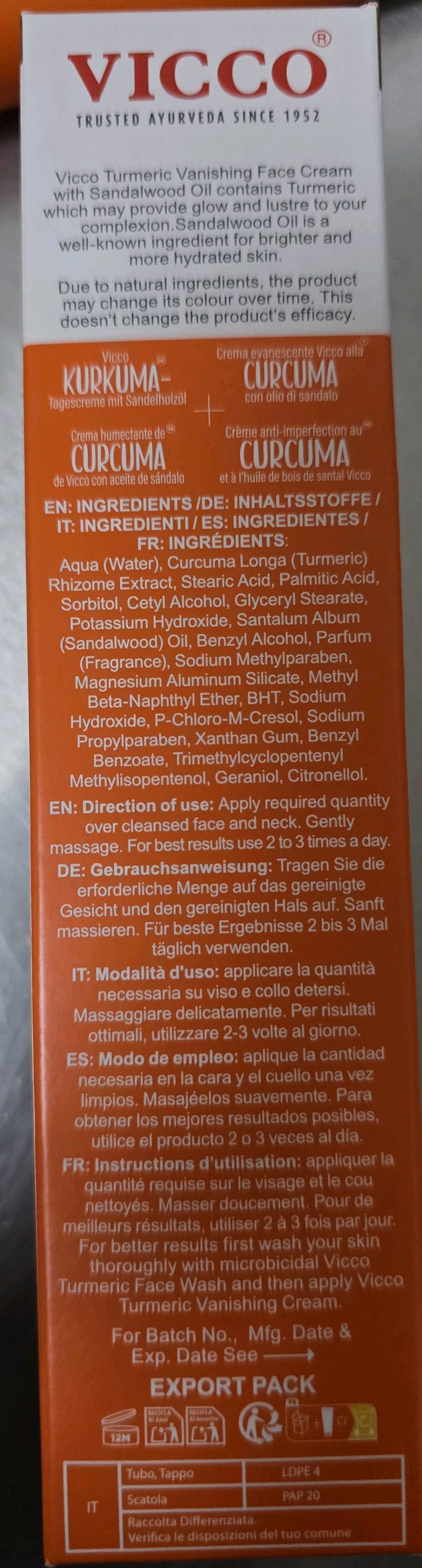 Vicco Turmeric Crème au curcuma et huile de santal - Éclat naturel 80gr — visuel 3