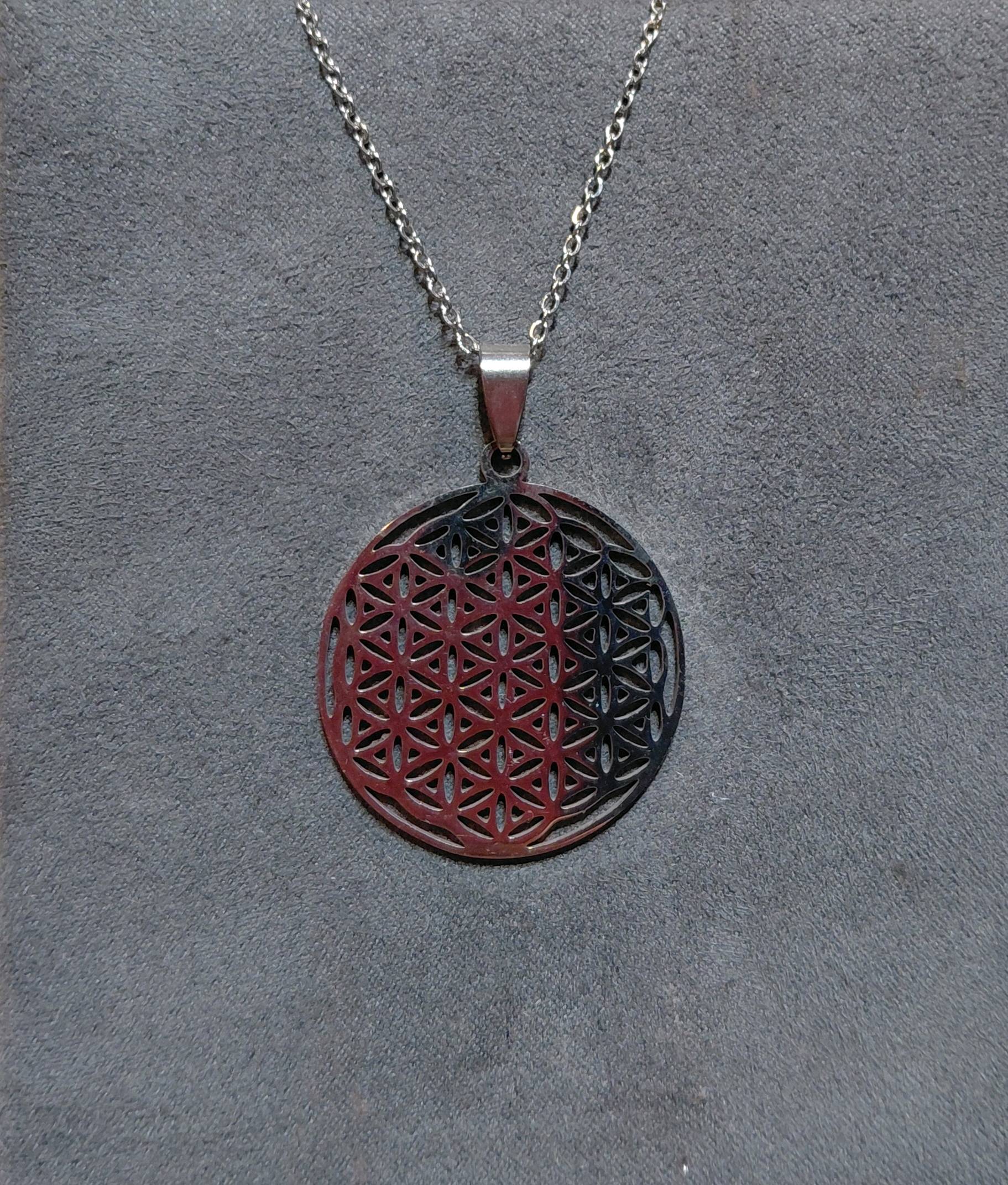 Pendentif Fleur de Vie acier inoxydable - Collier géométrie sacrée