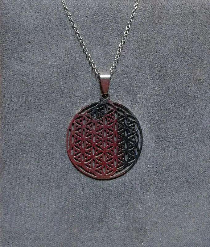 Pendentif Fleur de Vie acier inoxydable - Collier géométrie sacrée