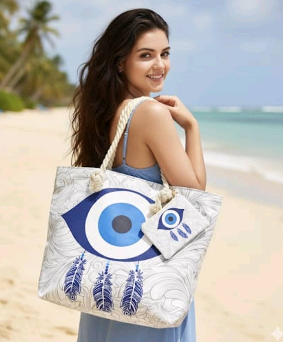 Cabas XXL Œil bleu avec pochette — visuel 2