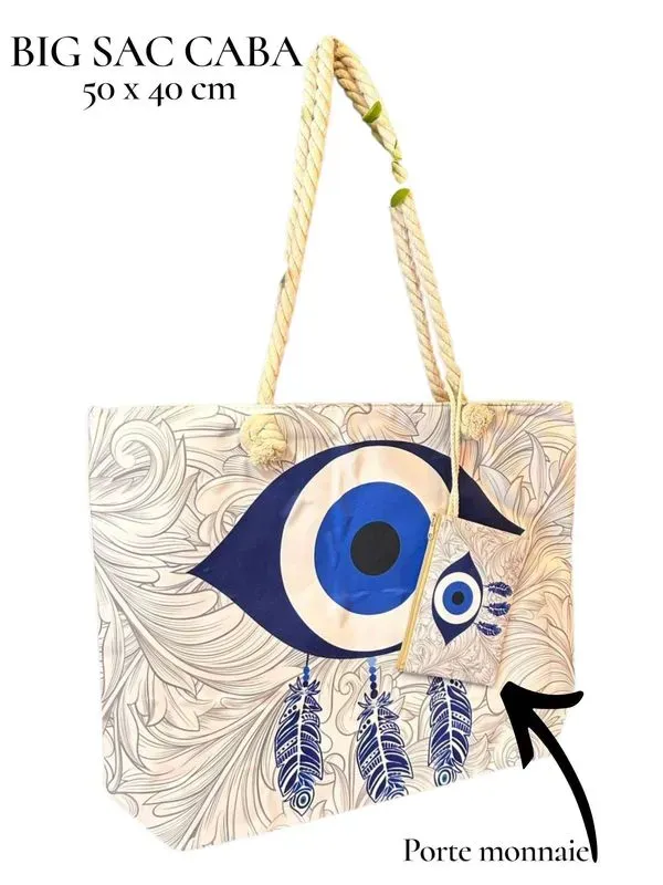 Cabas XXL Œil bleu avec pochette