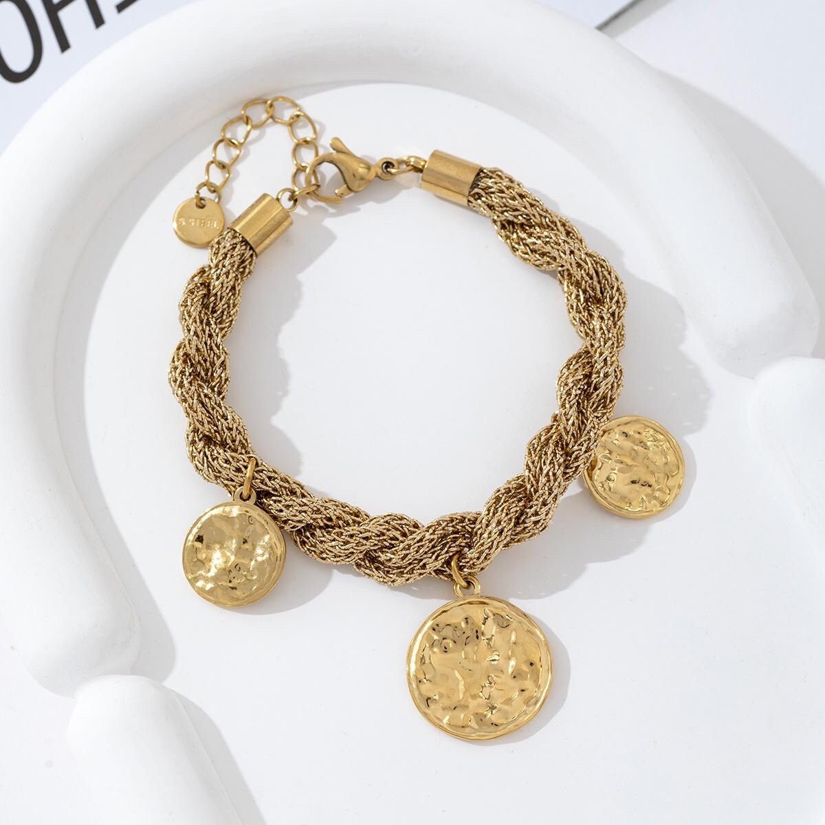 Bracelet en lurex avec pendentif en acier inoxydable 