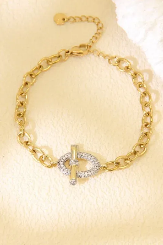 Bracelet boucle orné de strass en acier inoxydable