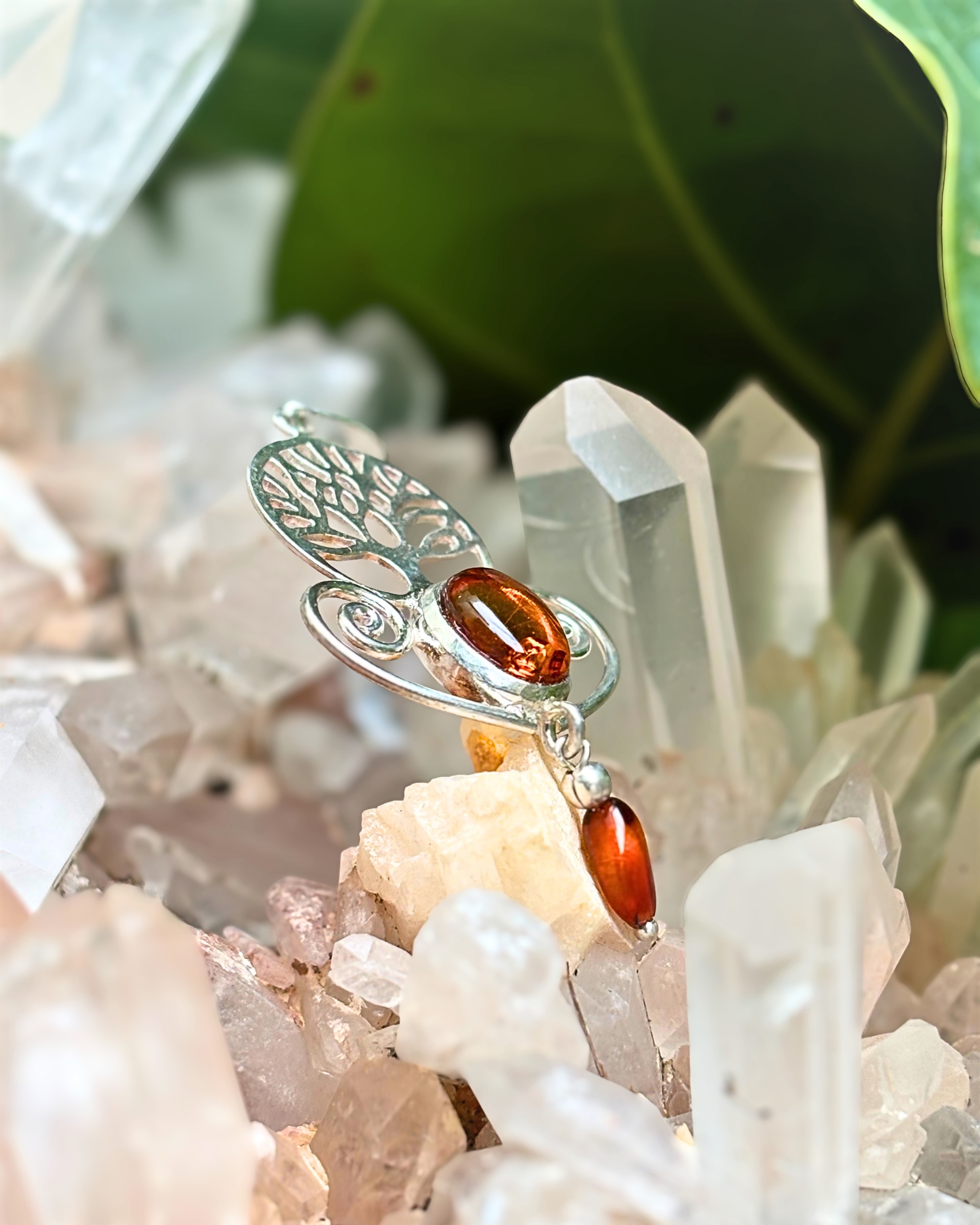  pendentif  argent et ambre 