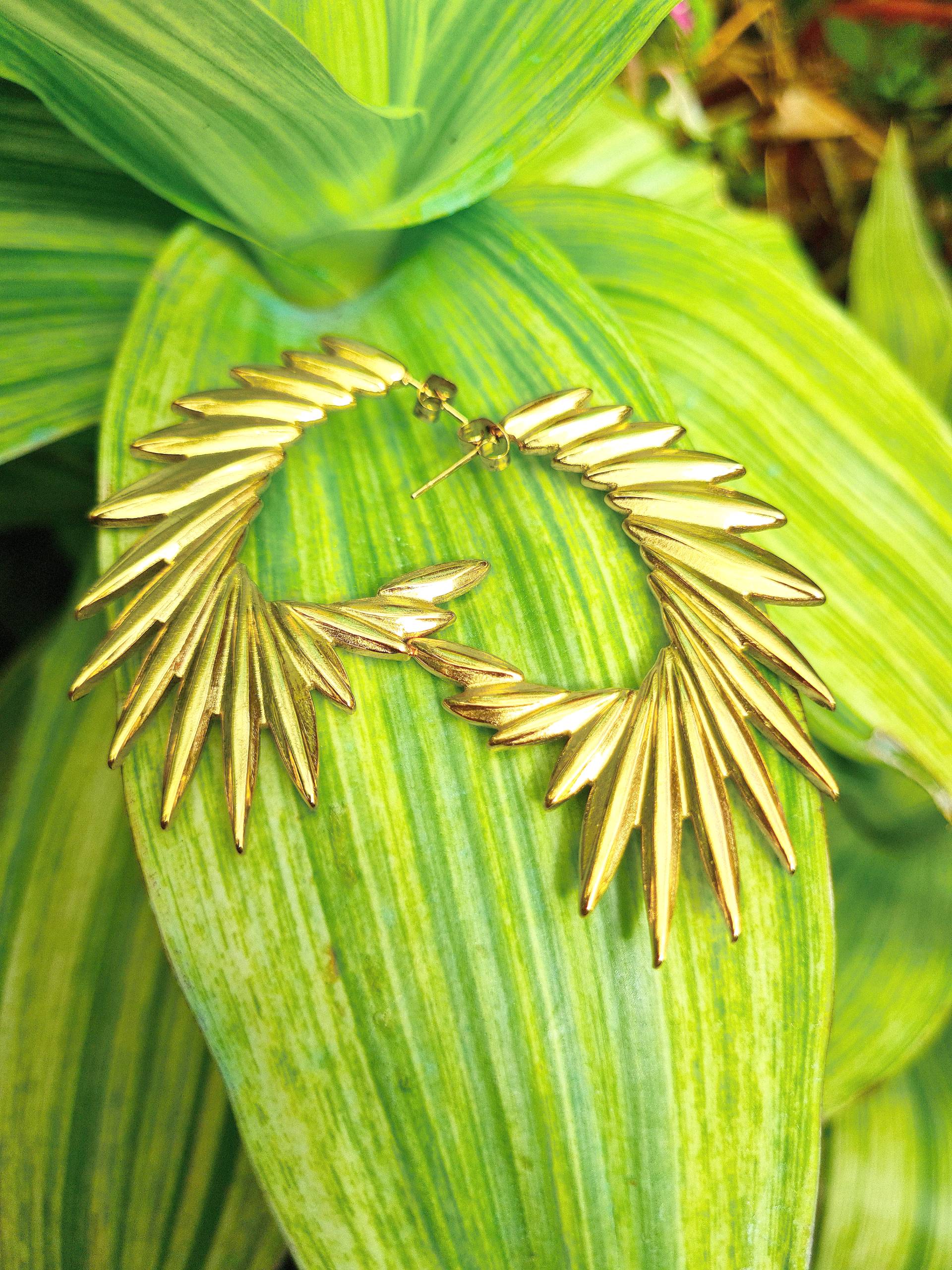 Boucles d’oreilles Plumes Dorée en acier inoxydable 