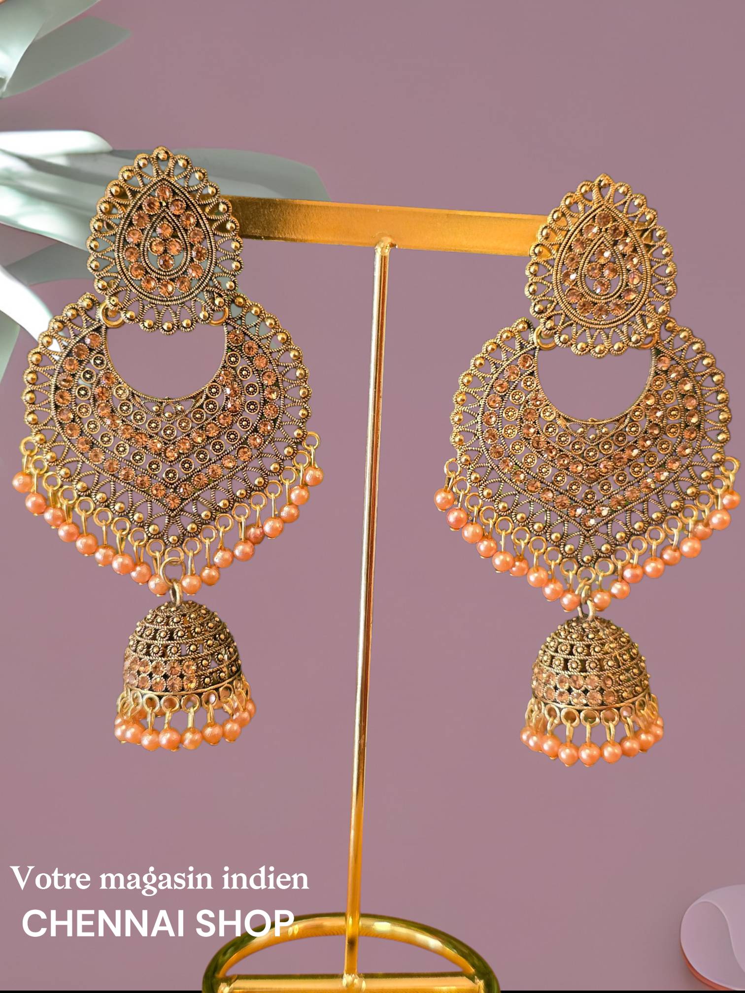 Boucles d'oreilles jhumka dorées 