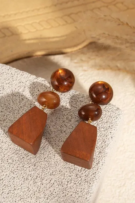 Boucles d’oreilles résine bois naturel chic tiges en acier inoxydable
