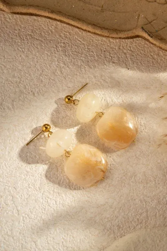 Boucles d’oreilles résine brillante ambre chic acier inoxydable 