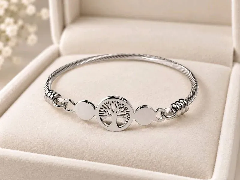 Bracelet jonc doré arbre de vie avec perles - bijou acier inoxydable — visuel 2